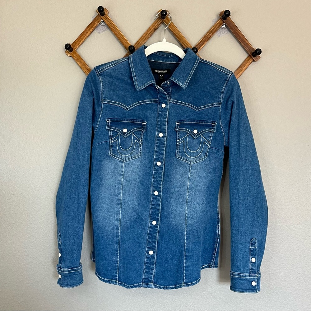 True Religion Western Denim Shirt with Pockets size Small NWT